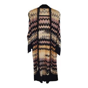 Missoni Long Open-Knit Cardigan in Black, Cream, Pink and Gold Chevron
